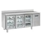 MESA REFRIGERADA CON PETO DE ACERO INOX - PARA SNACK - MOD. SRG 3200 - N. 3 PUERTAS ACRISTALADAS - VENTILADO - CAPACIDAD Lt. 358 - TEMPERATURA +3° / +10° C - DIM. cm L 180 x P 62,5 x H 95 - CE