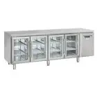 MESA REFRIGERADA DE ACERO INOX - PARA SNACK - MOD. SRG 4100 - N. 4 PUERTAS ACRISTALADAS - VENTILADO - CAPACIDAD Lt. 485 - TEMPERATURA +3° / +10° C - DIM. cm L 225 x P 62,5 x H 85 - CE