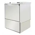 LAVAVAJILLAS PROFESIONAL de ACERO INOX - MOD U500 - CON BOMBA DE DESAGÜE - Alimentación MONOFÁSICA - PASO ÚTIL MÁXIMO cm 34 - CESTA CUADRADA cm 50x50 - CICLO (seg -) 120 - Dosificador de abrillantador regulable - Medidas cm L 55 x P 60 x h 82,5