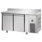 MESA REFRIGERADA CON PETO DE ACERO INOX AISI 304 - VENTILADO - Mod. UG02MBTAL - GASTRONORM 1/1 - N. 2 PUERTAS - Temperatura -18°/-22°C - Medidas cm. L 142 x P 71,5 x h 95/102 - CE