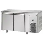 MESA REFRIGERADA DE ACERO INOX AISI 304 - VENTILADO - Mod. UG02MBT - GASTRONORM 1/1 - N. 2 PUERTAS - Temperatura -18°/-22°C - Medidas cm. L 142 x P 71,5 x h 85/92 - CE