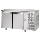 MESA REFRIGERADA DE ACERO INOX AISI 304 - VENTILADO - Mod. UG02MGN - GASTRONORM 1/1 - N. 2 PUERTAS - Temperatura 0°/+10°C - Medidas cm. L 142 x P 70 x h 85/92 - CE