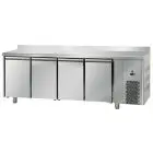MESA REFRIGERADA CON PETO DE ACERO INOX AISI 304 - VENTILADO - Mod. UG04MBTAL - GASTRONORM 1/1 - N. 4 PUERTAS - Temperatura -18°/-22°C - Medidas cm L 232 x P 71,5 x h 95/102 - CE