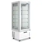 Vitrina de pastelería cuatro lados de cristal modelo VICTORIA 65 NFN WHITE, temperatura -18°C / -22°C, capacidad bruta 340 Lt, dimensiones externas 650 x 650 x 1950 mm.