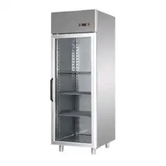 ARMARIO DE REFRIGERACIÓN DE ACERO INOXIDABLE AISI 304 - VENTILADO - Mod. BG07ETNPV - GASTRONORM 2/1 - CAPACIDAD LT 700 - N. 1 PUERTA DE CRISTAL - TEMPERATURA 0°/+10°C - Medidas cm L 71 x P 80 x h 203/210 - CE