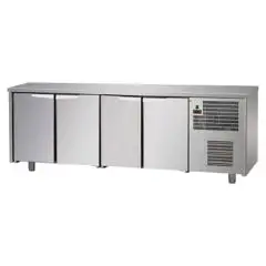 MESA REFRIGERADA DE ACERO INOX AISI 304 - Mod. UG04M60 - VENTILADAS - N. 4 PUERTAS - Temperatura 0°/+10°C - Medidas cm. L 236 x P 60 x h 85/92 - CE