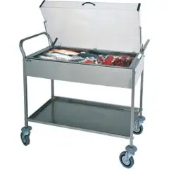 CARRO DE ACERO DOS PISOS REFRIGERADO CON PLACAS EUTÉCTICAS - MOD. CA1165 - Apto para postres, quesos, embutidos y entradas - Estructura portante de madera contrachapada de abedul - N°8 placas Eutécticas - Tapas de metacrilato  - Medidas cm A 108 x F 57 x 