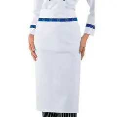 MANDIL / DELANTAL DE COCINERO CHEF RONDIN EURO - MOD. 114499 - 100% ALGODÓN - MEDIDAS cm. 95x70 - COLOR BLANCO CON FRANJA DEL LOGO EUROPEO