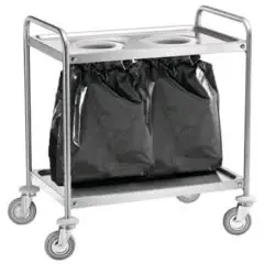 CARRO DE SERVICIO DOS PISOS - MOD. CA1391S2 - Estructura de acero inox con agujero para bolsa de basura -  Ruedas giratorias - Medidas cm A 109 x F 59 x h 93