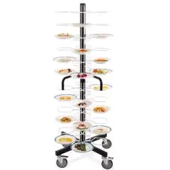 COLUMNA PORTAPLATOS - MOD. 3010 - Estructura de acero barnizado de negro - Parrillas de acero plastificado de RILSAN blanco - CAPACIDAD N. 96 PLATOS - PLATOS ø cm. 18÷24 - MEDIDAS cm. A 77 X F 77 X H 180