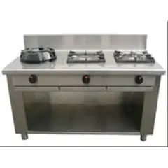 COCINA EURASIA A GAS 3 FUEGOS  - MOD. PAP03 - Construida exclusivamente a medida - Armario abierto - Estante liso - Potencia a gas a elegir entre kW 3,0/4,5/7,5/9,5/14/21 - Medidas: cm A 150 x F 70 x H 85 - Homologación CE
