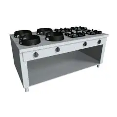 COCINA EURASIA A GAS 8 FUEGOS  - MOD. PAP08 - Construida exclusivamente a medida - Armario abierto - Estante liso - Potencia a gas a elegir entre kW 3,0/4,5/7,5/9,5/14/21 - Medidas: cm A 200 x F 100 x H 85 - Homologación CE