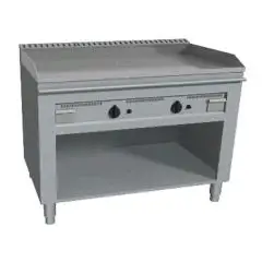 COCINA TEPPANYAKI A GAS 2 FUEGOS  - MOD. VGO2100L - 2 zonas de cocción - Construida exclusivamente a medida - Armario abierto - Plancha de cocción en baño de cromo duro y lúcido - Peto y protecciones en los 4 lados - Potencia a gas kW 11,6 (2x5,8 kW) - Me