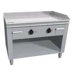 COCINA TEPPANYAKI ELÉCTRICA 2 zonas de cocción  - MOD. VGO2100G - Construida exclusivamente a medida - Armario abierto - Plancha de cocción en baño de cromo duro y lúcido - Peto y protecciones en los 4 lados - Potencia eléctrica kW 10,8 (2x5,4 kW) - Alime