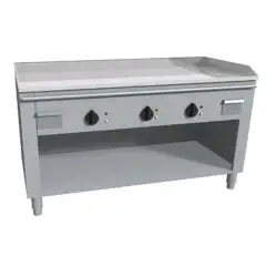 COCINA TEPPANYAKI ELÉCTRICA 3 zonas de cocción  - MOD. VGO3120G - Construida exclusivamente a medida - Armario abierto - Plancha de cocción en baño de cromo duro y lúcido - Peto y protecciones en los 4 lados - Potencia eléctrica kW 16,2 (3x5,4 kW) - Alime