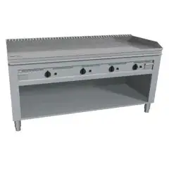 COCINA TEPPANYAKI ELÉCTRICA 4 zonas de cocción  - MOD. VGO4160G - Construida exclusivamente a medida - Armario abierto - Plancha de cocción en baño de cromo duro y lúcido - Peto y protecciones en los 4 lados - Potencia eléctrica kW 21,6 (4x5,4 kW) - Alime