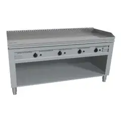 COCINA TEPPANYAKI ELÉCTRICA 4 zonas de cocción  - MOD. VGO4180 - Construida exclusivamente a medida - Armario abierto - Plancha de cocción en baño de cromo duro y lúcido - Peto y protecciones en los 4 lados - Potencia eléctrica kW 21,6 (4x5,4 kW) - Alimen