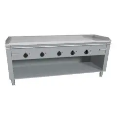 COCINA TEPPANYAKI ELÉCTRICA 5 zonas de cocción  - MOD. VGO5200G - Construida exclusivamente a medida - Armario abierto - Plancha de cocción en baño de cromo duro y lúcido - Peto y protecciones en los 4 lados - Potencia eléctrica kW 27,0 (5x5,4 kW) - Alime