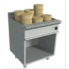 VAPORERA DIM SUM ELÉCTRICA - MOD. N7R800DC - Estructura de acero Inox - Armario abierto - Encimera redondeada de acero Inox - cuba GN 2/1 cm 20h - Bandeja perforada de acero Inox para apoyar cestas de bambú - Potencia eléctrica kW 14,0 - Alimentación trif