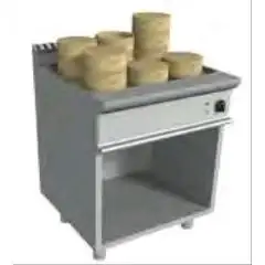 VAPORERA DIM SUM ELÉCTRICA - MOD. N9WUZ800DC - Estructura de acero Inox - Armario abierto - Encimera redondeada de acero Inox - Vasche GN 2/1 +  2 x 1/3 cm 20h - Bandeja perforada de acero Inox para apoyar cestas de bambú - Potencia eléctrica kW 24,0 - Al