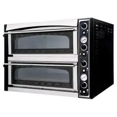 HORNO ELÉCTRICO MECÁNICO PARA PIZZA - Mod. SUPERIOR XL44 GLASS - N. 2 cámaras - Puerta de cristal - Superficie refractaria o Techo y base refractaria o Cámara totalmente refractaria - Medidas de la cámara cm A 72 x F 72 x 14 h - N. Pizzas 4+4 (Ø cm 35) - 