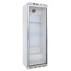 ARMARIO DE REFRIGERACIÓN DE CHAPA BARNIZADA Y ABS - ESTÁTICO - ECO - Mod. G-ER400G - N. 1 PUERTA DE CRISTAL - CAPACIDAD Lt 350 - TEMPERATURA +2°/+8°C - Medidas cm A 60 x F 58,5 x h 185,5 - CE