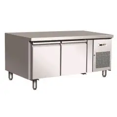 MESA REFRIGERADA DE ACERO INOX AISI 304 - VENTILADO - ALTURA 65 CM - Mod. G-UGN2100TN - GASTRONORM 1/1 (cm 53 x 32,5) - N. 2 PUERTAS - CAPACIDAD BRUTA Lt 170 - TEMPERATURA -2°/+8°C - Medidas cm. A 136 x F 70 x h 65 - CE