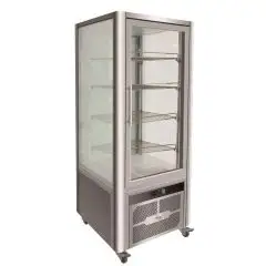 EXPOSITOR REFRIGERADO VERTICAL DE ACERO INOX AISI 430 - CRISTAL DOBLE EN LOS 4 LADOS - Mod. G-VGP400R - VENTILADO - CAPACIDAD Lt 408 - TEMPERATURA +2°/+8°C - Medidas cm A 70,6 x F 74 x h 180 - CE