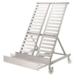 Expositor inclinado con soporte portacajas frontal extraíble - Para Fruta y Verdura - Mod. QUEEN XPE12 - Capacidad: n. 10+2 cajas - Estructura en aleación de aluminio anodizado - Inclinación regulable - Con ruedas (nº 2 con bloqueo de pedal)