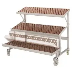 Expositor con Estantes inclinados - Para Fruta y Verdura - Mod. FULL - N. 2 estantes fijos + N. 1 estante inferior abatible - Estructura en aleación de aluminio anodizado - Con ruedas (nº 2 con bloqueo de pedal)