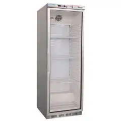 ARMARIO DE REFRIGERACIÓN DE ACERO INOX - ESTÁTICO - ECO - Mod. G-ER400GSS - N. 1 PUERTA DE CRISTAL - CAPACIDAD Lt 350 - TEMPERATURA +2°/+8°C - Medidas cm A 60 x F 58,5 x h 185,5 - CE