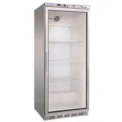ARMARIO DE REFRIGERACIÓN DE ACERO INOX - ESTÁTICO - ECO - Mod. G-ER600GSS - N. 1 PUERTA DE CRISTAL - CAPACIDAD Lt 570 - TEMPERATURA +2°/+8°C - Medidas cm A 77,7 x F 69,5 x h 189,5 - CE
