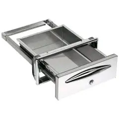 CAJÓN DE SERVICIO CON LLAVE INOX - Línea ICE - Mod. IC CS PC40 - Aristas curvas - Agujero de instalación cm L 35 x 14 H - Profundidad del cajón cm 44,4