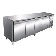 MESA REFRIGERADA DE ACERO INOX AISI 304 - VENTILADO - Mod. G-GN4100BT - GASTRONORM 1/1 (cm 53 x 32,5) - N. 4 PUERTAS - CAPACIDAD BRUTA Lt 553 - TEMPERATURA -18º/-22ºC - Medidas cm. A 223 x F 70 x h 86 - CE