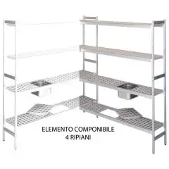 ESTANTERÍA de ALUMINIO ANODIZADO - ELEMENTO MODULAR - MOD. RF / C - N. 4 ESTANTES - Posibilidad de colocar cubetas GN de 1/2, 1/1, 2/1 y 2/3 - Estanterías diseñadas para soportar grandes cargas con la mínima flexión - Disponible con 3 ALTURAS: cm 150 / 17