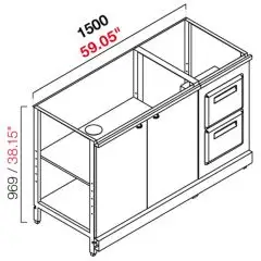CONTRA MOSTRADOR BAR NEUTRO - PANEL SEMIACABADO - MOD. RBL1500ANTETRDOPPIA - ESTRUCTURA METÁLICA - N. 2 PUERTAS BATIENTES DE MELAMINA GRIS - TOLVA DOBLE - DISPONIBLE EN 2 PROFUNDIDADES: cm 55, 63 - DIM cm L 150 X H 96,9