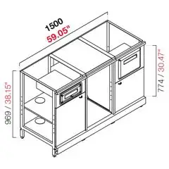 CONTRA MOSTRADOR BAR NEUTRA PARA CAFETERA - PANEL SEMIACABADO - MOD. RBL1500MC - ESTRUCTURA METÁLICA - N. 1 CAJÓN DE EFECTIVO - N. 1 CAJÓN INFERIOR - N. 2 PUERTAS BAJAS EN MELAMINA GRIS - N. 1 COMPARTIMENTO NEUTRO - DISPONIBLE EN 2 PROFUNDIDAD: cm 55, 63