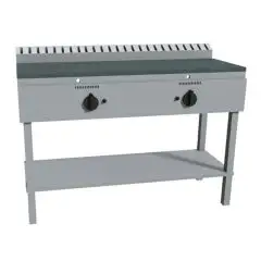 COCEDOR DE PIADINAS a GAS - Mod. RAJ2GKGG - Con soporte de acero inox - Placa de acero inoxidable - N. 2 zonas de cocción - Capacidad térmica KW 26 - Medidas cm L 126 x P 53 x H 85 - CE