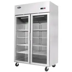 ARMARIO FRIGORÍFICO COMPACTO de ACERO INOX - Mod. YCF9402GR - VENTILADO - Capacidad LT 900 - N. 2 Puertas de Cristal - TEMPERATURA 0°/+8°C - Dim. cm L 120 x P 73 x h 195,5 - CE