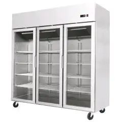 ARMARIO FRIGORÍFICO COMPACTO de ACERO INOX - Mod. YCF9403GR - VENTILADO - Capacidad LT 1390 - N. 3 Puertas de Cristal - TEMPERATURA 0°/+8°C - Dim. cm L 180 x P 73 x h 195,5 - CE