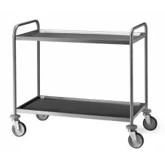 Carro de servicio dos pisos - Mod 1400 - Estructura en acero inox - Planos moldeados en forma de bandeja - Medidas cm L 109 x P 59 x h 95