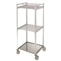 CARRO PARA LA MADURACIÓN DE FIAMBRES - Mod. CAR ALU - Bastidor de aluminio anodizado - Ruedas - Con cubeta inox y barras de aluminio - Dimensiones cm L 84 x P 77 x 185h