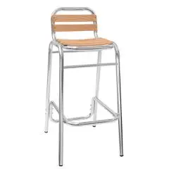 TABURETE - MOD. ALW09 - ESTRUCTURA DE ALUMINIO ANODIZADO ø 28 x 1,8 mm - DUELAS DE MADERA DE ROBLE - ALTURA DEL ASIENTO cm 80 - PARA USO EXTERIOR - PAQUETE DE N. 7 - DIM. cm L 40 x P 35 x h 100 - CE