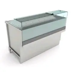 VITRINA para la VENTA DE PIZZA - MOD. BREAK PIZZA VBD115 - Semiacabado, por panelar - CRISTALES RECTOS ABATIBLES - BASE de tubulares de acero barnizado - ENCIMERA de ACERO INOX - N. 3 CAJONES de 1/6 - Medidas cm P 68,8 x H 115,1