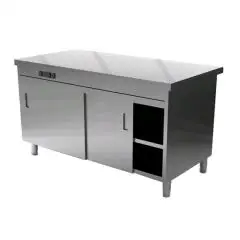 Mueble autoservicio con reserva caliente y puertas correderas - Estructura inox con acabado scotch brite