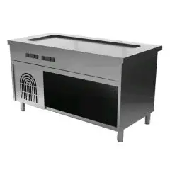 Mueble autoservicio frío con bordes y reserva abierta - Relieve h 2 cm - Estructura inox con acabado scotch brite