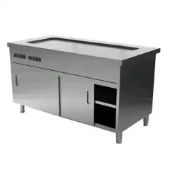 Mueble autoservicio con superficie caliente a seco y reserva caliente - Estructura inox con acabado scotch brite