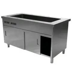 Mueble autoservicio bañomaría con reserva caliente y puertas correderas - Cuba H 22 cm - 2 temperaturas - Estructura inox con acabado scotch brite