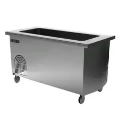 Mueble autoservicio con cuba refrigerada - Central a isla sobre ruedas - Estructura inox con acabado scotch brite