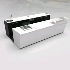 BANCO BAR y RETROBANCO CON EXPOSITOR DE HELADOS PANORAMA - MOD. START UP L1000PANORAMA+L2500 H951 BC - CON BARRA DE CRISTAL - N. 3 Compartimientos con refrigeración VENTILADA - Alimentación monofásica 230v/50hz - Con unidad condensadora INCORPORADA - ESPA